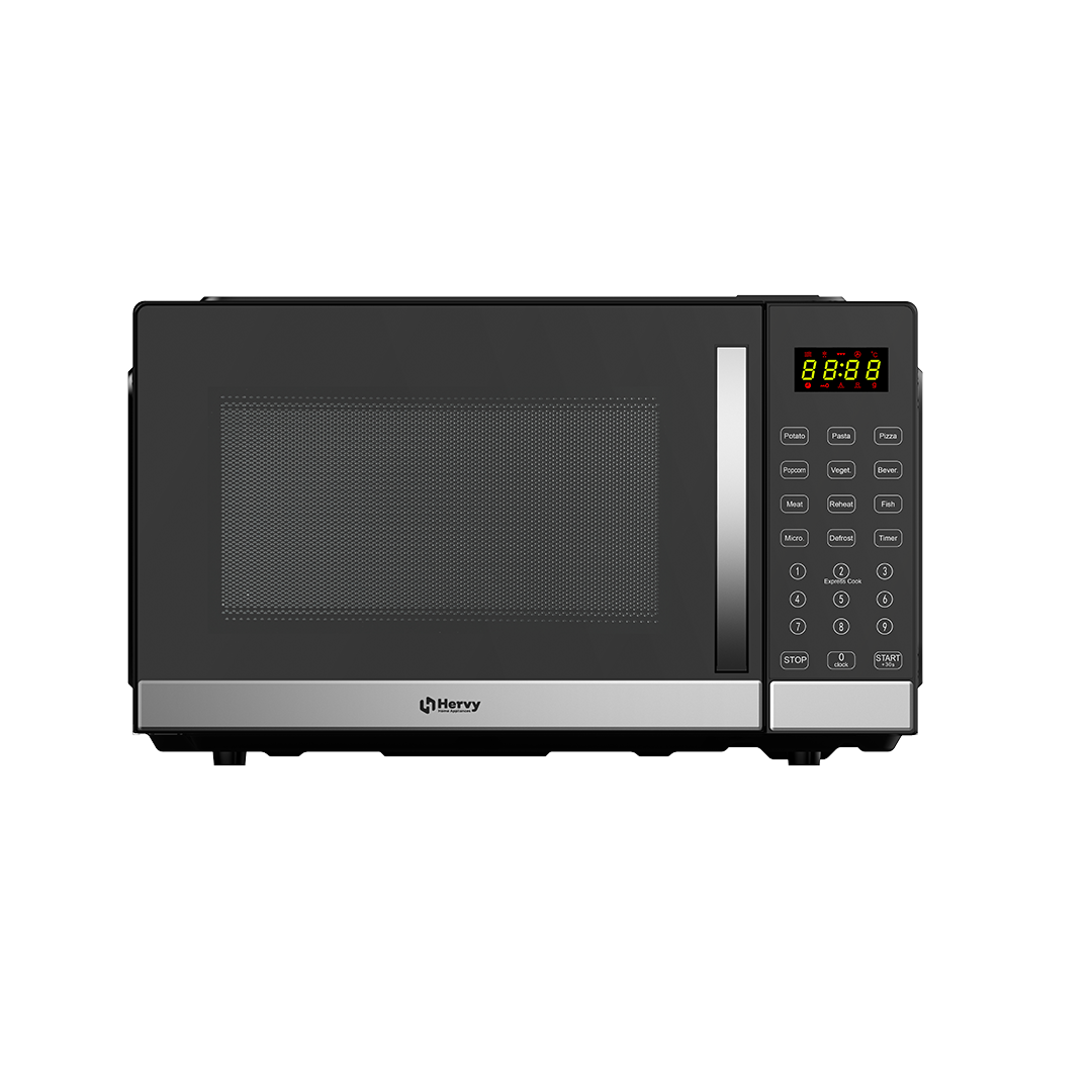 فرن ميكروويف هيرفي 30 لتر، 950 واط، شاشة رقمية، 9 قوائم أوتوماتيكية، مؤقت، أسود