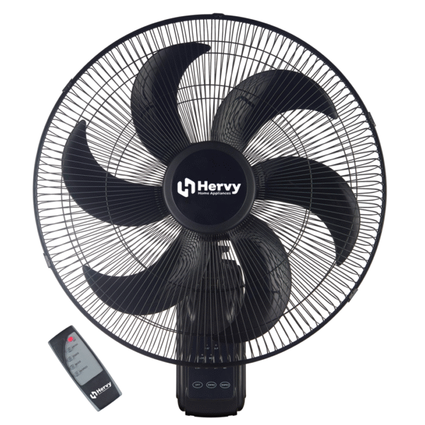 Hervy WF-001 Wall Fan 18", 75W, 6 Blades, Copper Motor, Timer, Remote Control, Black