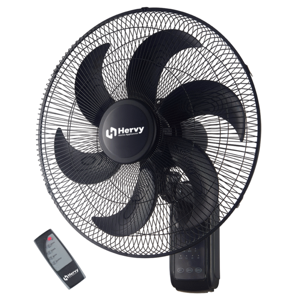 ⁦Hervy WF-001 Wall Fan 18", 75W, 6 Blades, Copper Motor, Timer, Remote Control, Black⁩ - الصورة ⁦2⁩